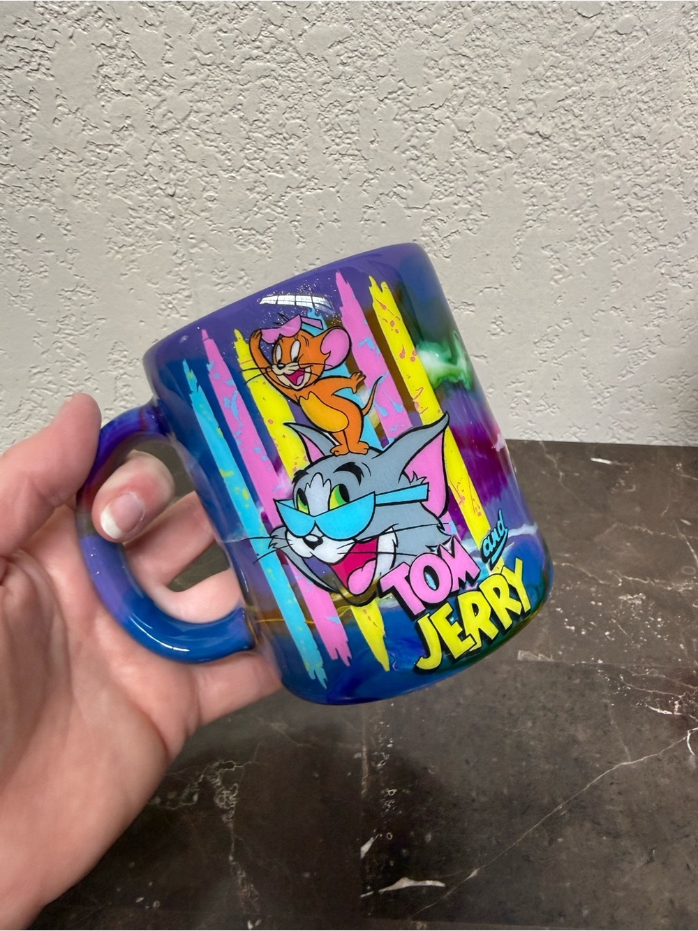 Tom and Jerry 80s 90s Kids Blue Glitter Coffee Mug Handmade